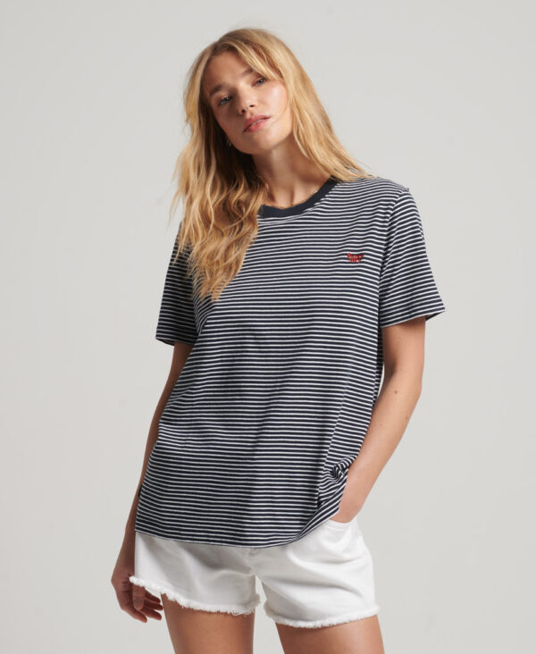 Vintage Logo Embroidered Stripe T Shirt Navy Rodeo White Stripe W1010990A 6WR 1