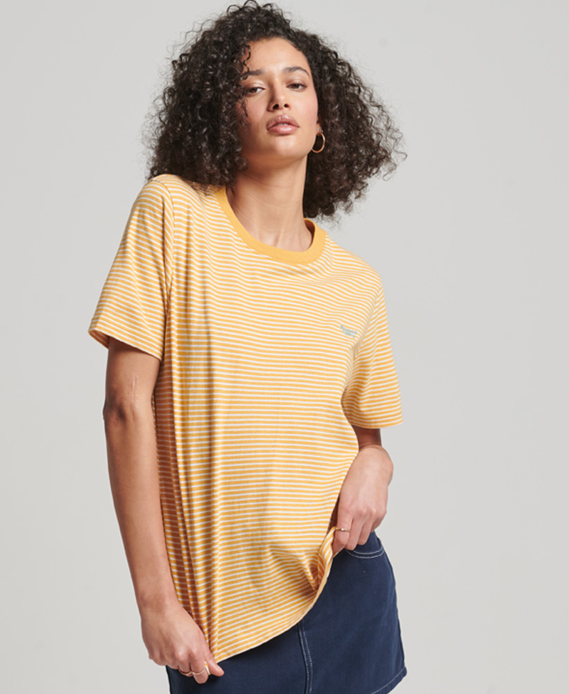 Vintage Logo Embroidered Stripe T Shirt Ochre Marl Rodeo White Stripe W1010990A 6WT 1