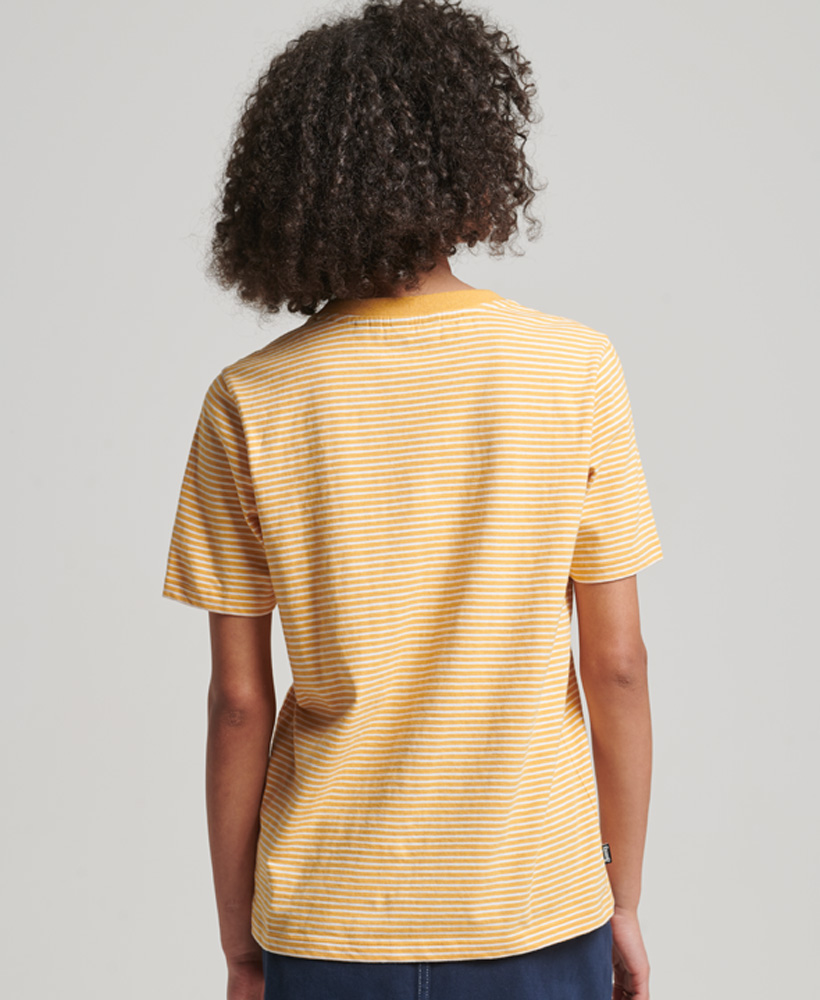 Vintage Logo Embroidered Stripe T Shirt Ochre Marl Rodeo White Stripe W1010990A 6WT 2