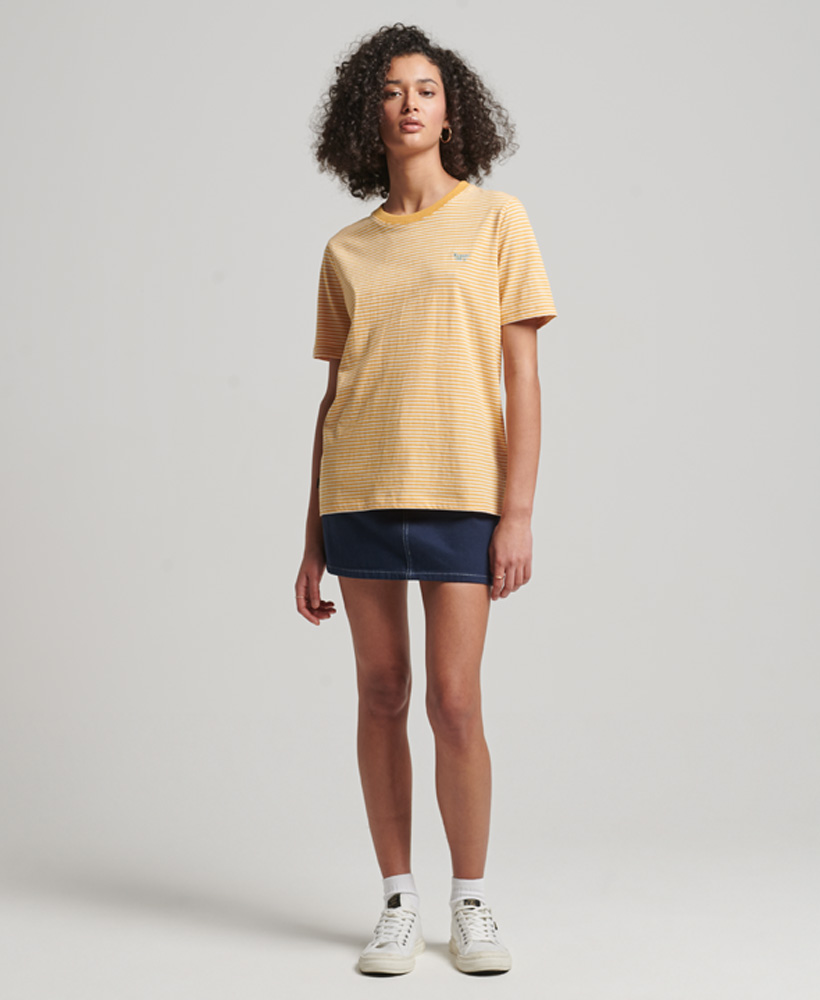 Vintage Logo Embroidered Stripe T Shirt Ochre Marl Rodeo White Stripe W1010990A 6WT 4
