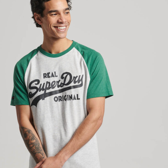 Athletic Vintage Logo Raglan T Shirt Glacier Grey Marl Field Green Marl M1011748A 1EP 1