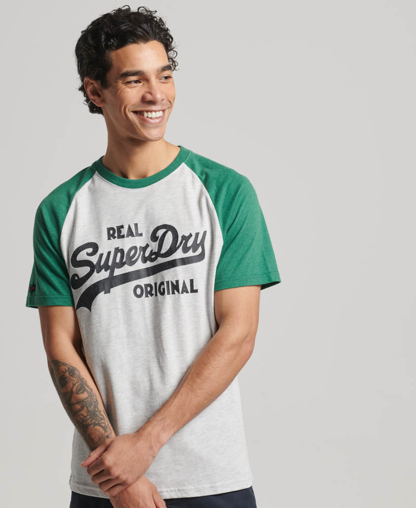 Athletic Vintage Logo Raglan T Shirt Glacier Grey Marl Field Green Marl M1011748A 1EP 1