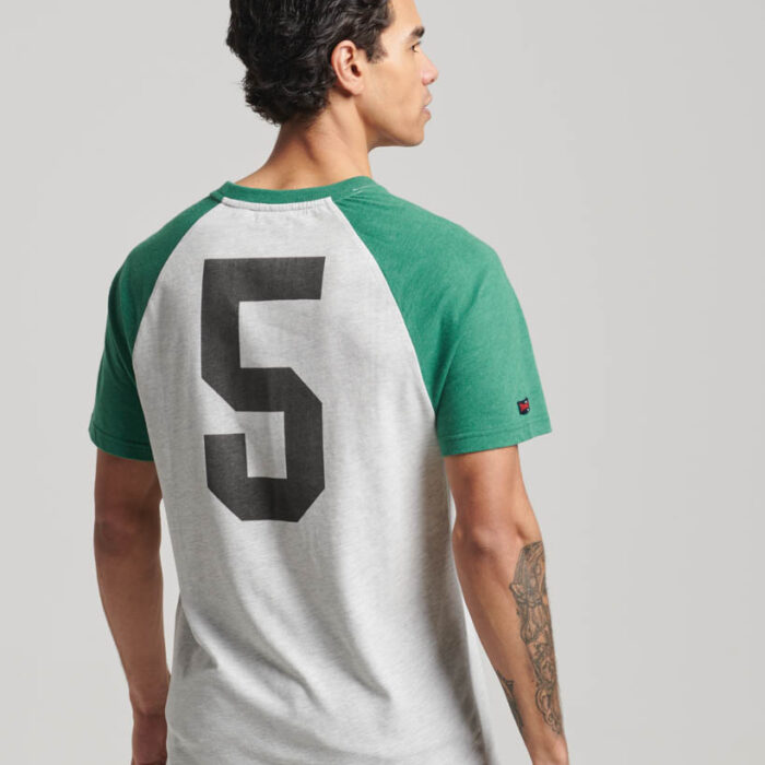 Athletic Vintage Logo Raglan T Shirt Glacier Grey Marl Field Green Marl M1011748A 1EP 2