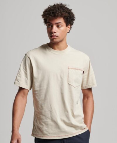 Contrast Stitch Pocket T Shirt Pelican Beige M1011723A 8PV 1