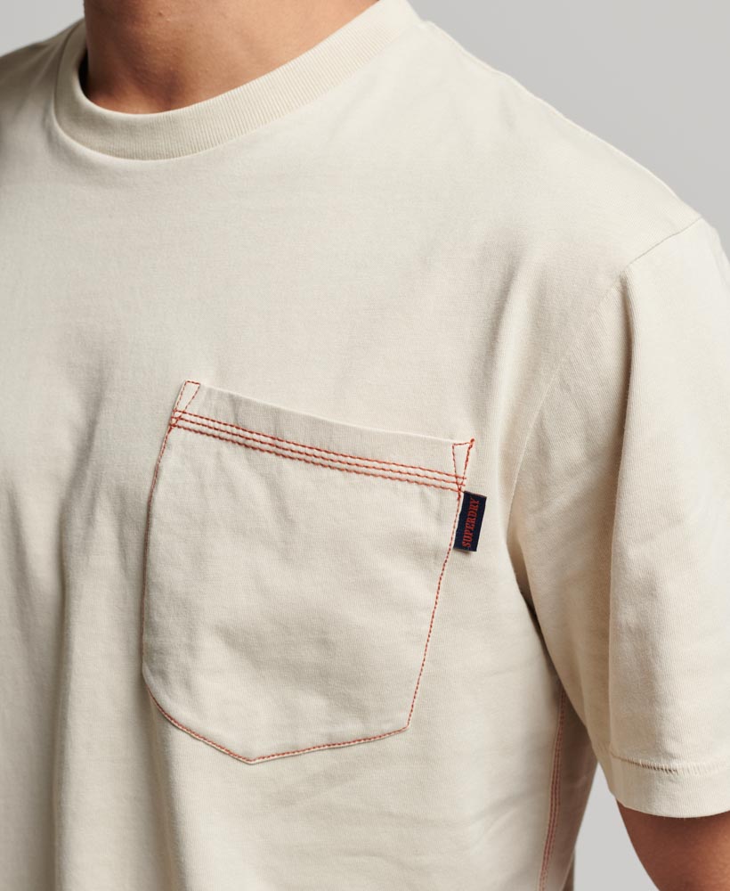 Contrast Stitch Pocket T Shirt Pelican Beige M1011723A 8PV 2