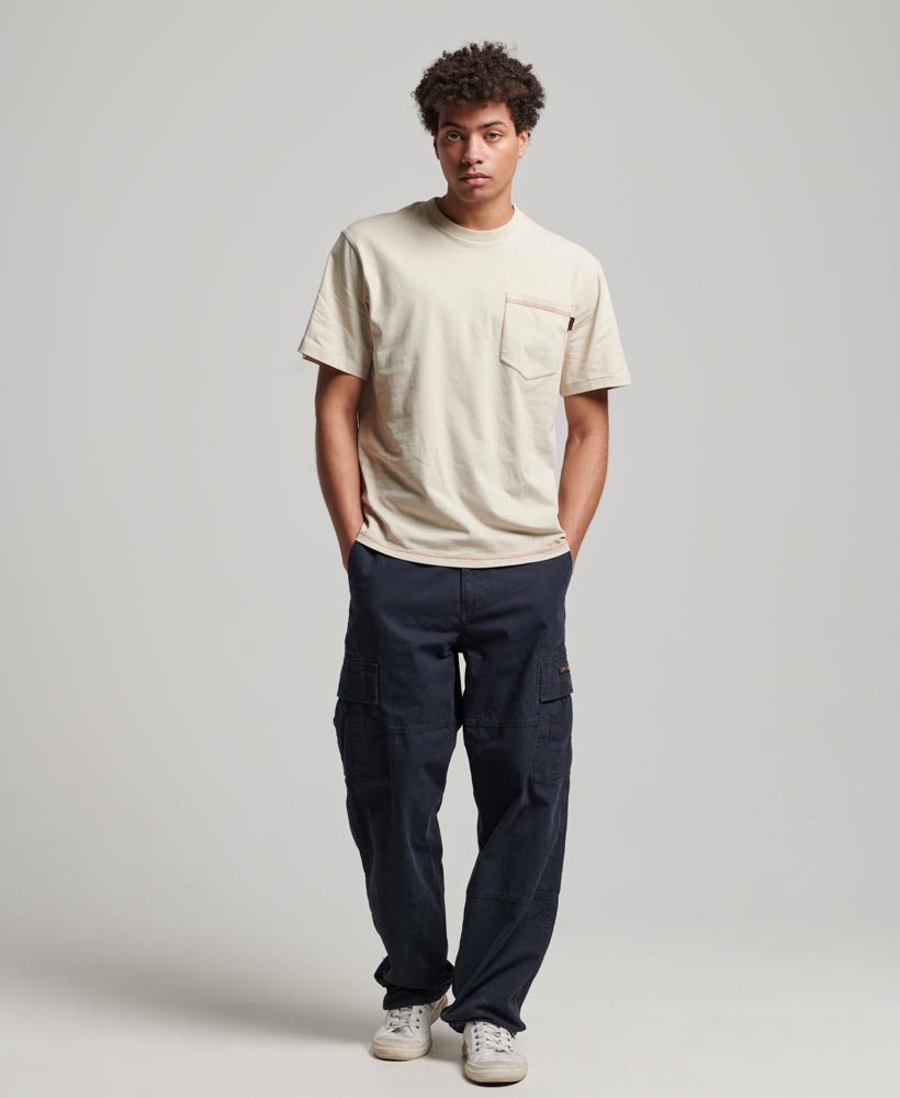 Contrast Stitch Pocket T Shirt Pelican Beige M1011723A 8PV 4