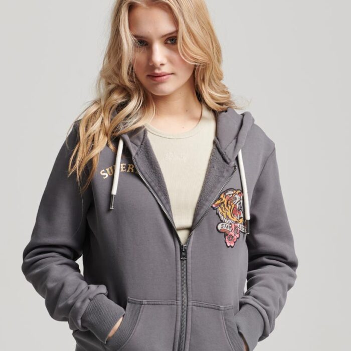 Custom Embellished Zip Hoodie Charcoal Grey W2012010A HSR 1