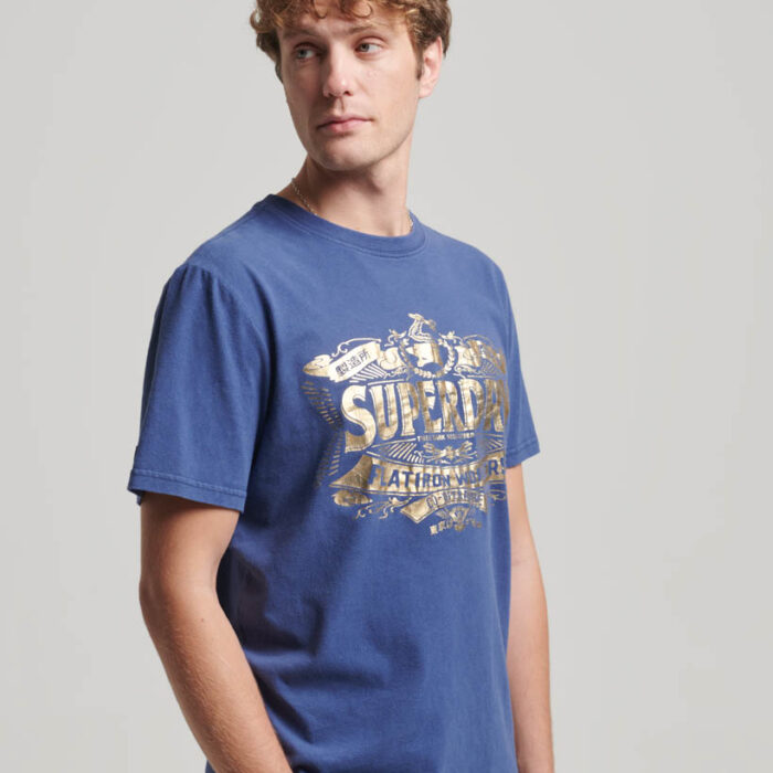 Metallic Workwear Graphic T Shirt Frontier Blue M1011762A NG7 1