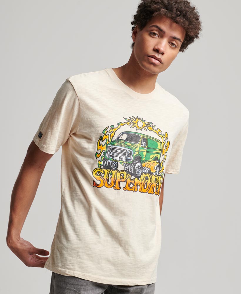 Motor Retro Graphic T Shirt Oatmeal White M1011770A 9VI 1