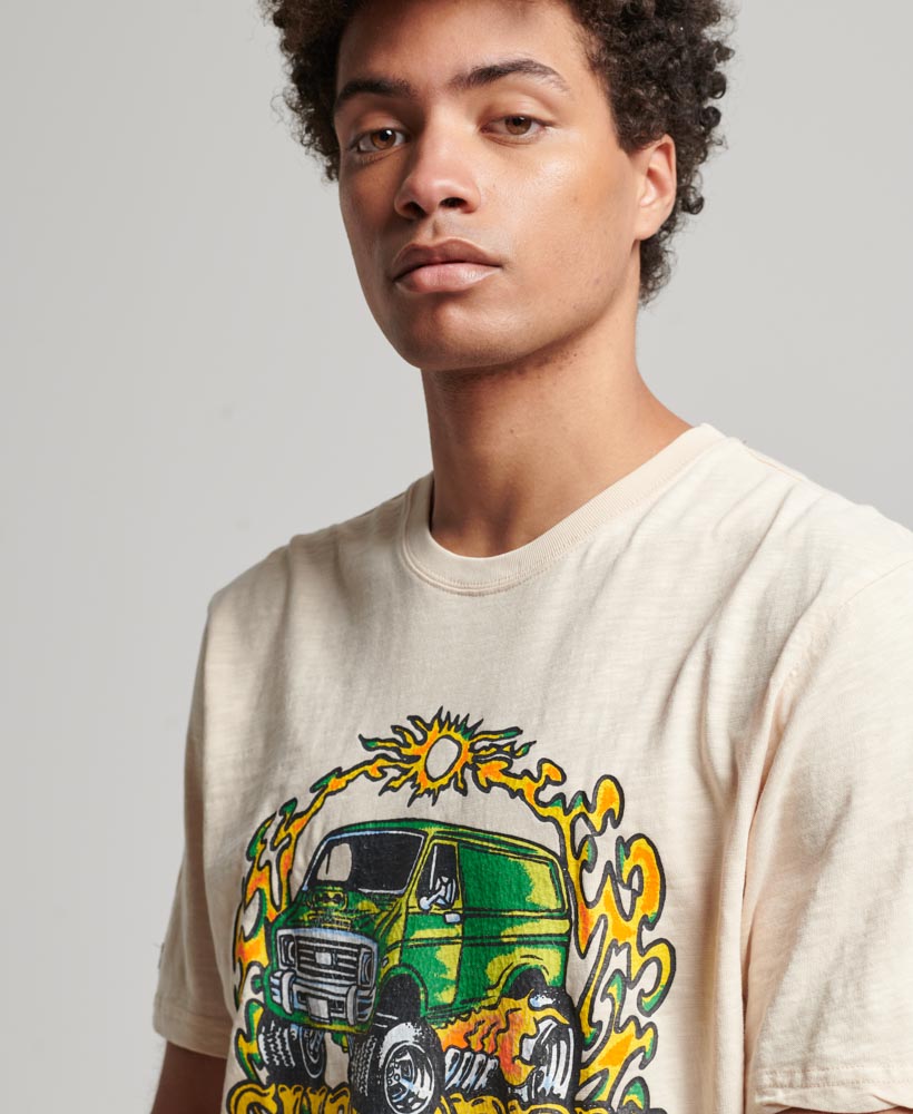 Motor Retro Graphic T Shirt Oatmeal White M1011770A 9VI 2
