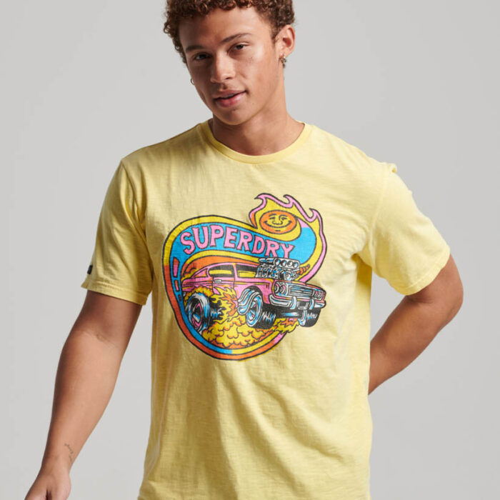 Motor Retro Graphic T Shirt Pale Yellow M1011770A QLC 1