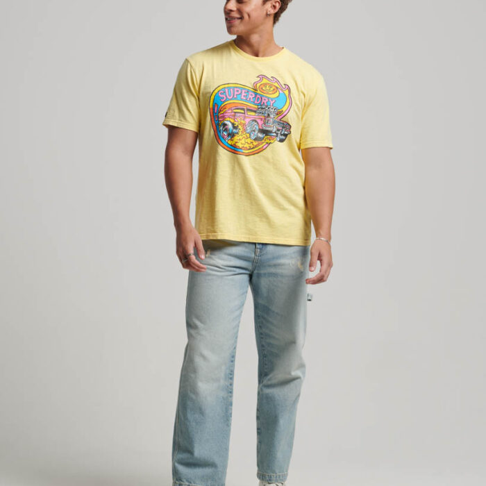 Motor Retro Graphic T Shirt Pale Yellow M1011770A QLC 4