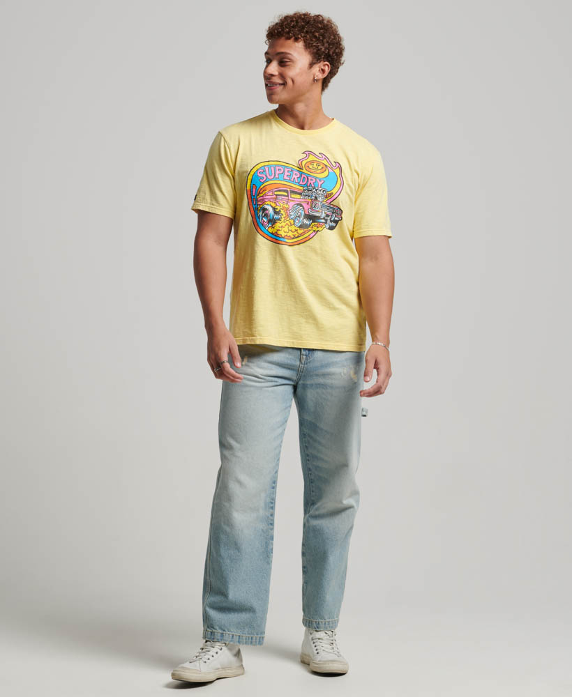 Motor Retro Graphic T Shirt Pale Yellow M1011770A QLC 4