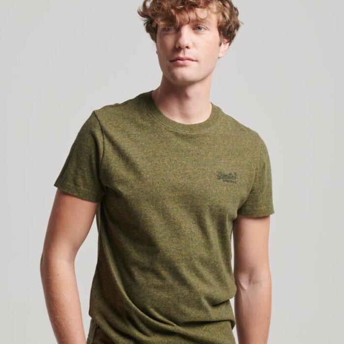 Organic Cotton Essential Logo T Shirt Olive Fleck Marl M1011245A 1BG 1