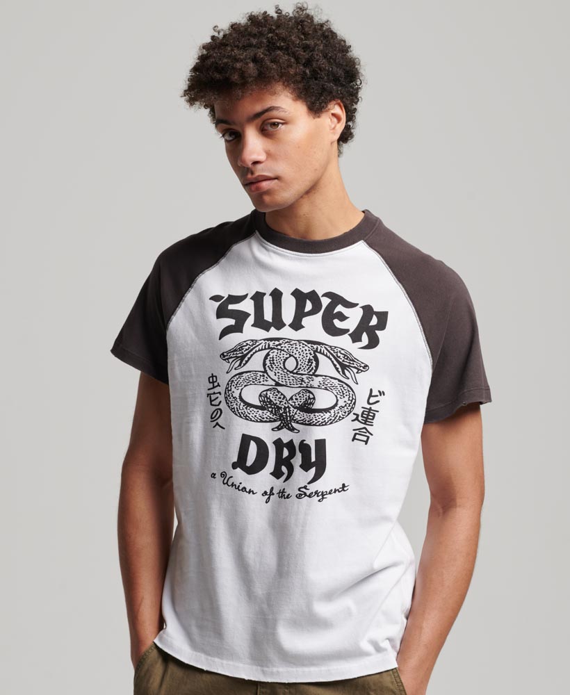 Retro Rock Graphic Raglan T Shirt Optic White Carbon Grey M1011782A 9VH 2