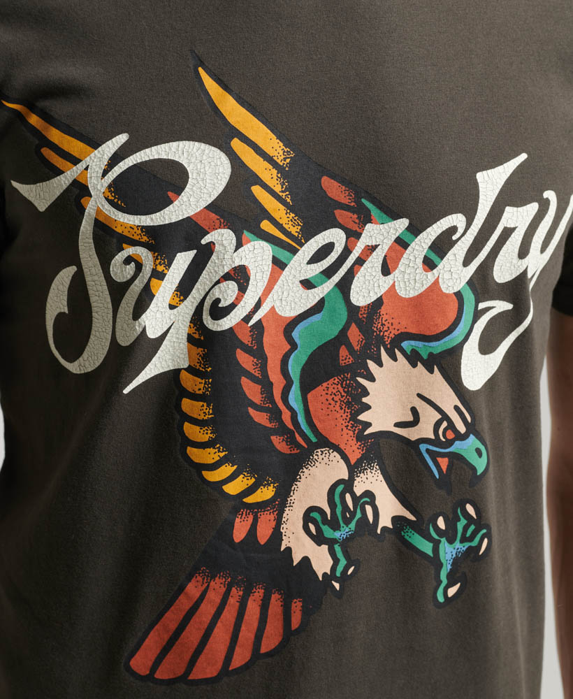 Tattoo Script Graphic T Shirt Dark Grey Green M1011751A 3JZ 3