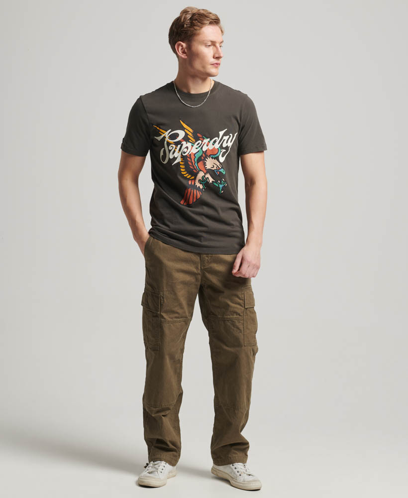 Tattoo Script Graphic T Shirt Dark Grey Green M1011751A 3JZ 4