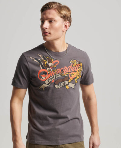 Tattoo Script Graphic T Shirt Dark Grey M1011751A 81Q 1