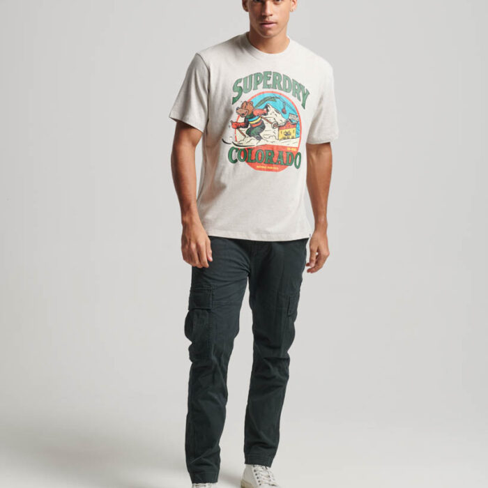 Travel Postcard Graphic T Shirt Oat Cream Marl M1011778A 8ZU 4