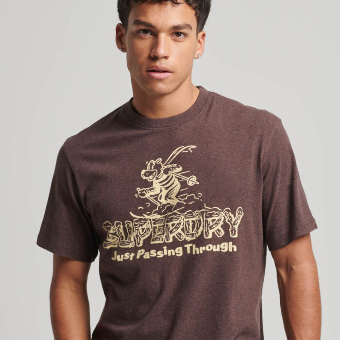 Travel Postcard Graphic T Shirt Rich Brown Marl M1011778A 1AW 1