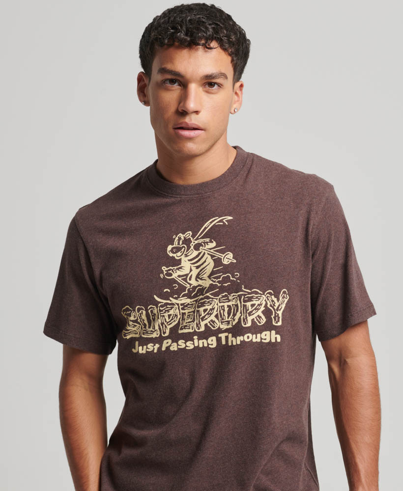 Travel Postcard Graphic T Shirt Rich Brown Marl M1011778A 1AW 1