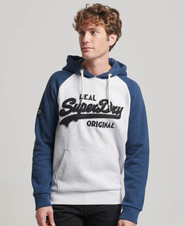 Athletic Vintage Logo Raglan Hoodie Glacier Grey Marl Bright Blue Marl M2013128A 1EM 1