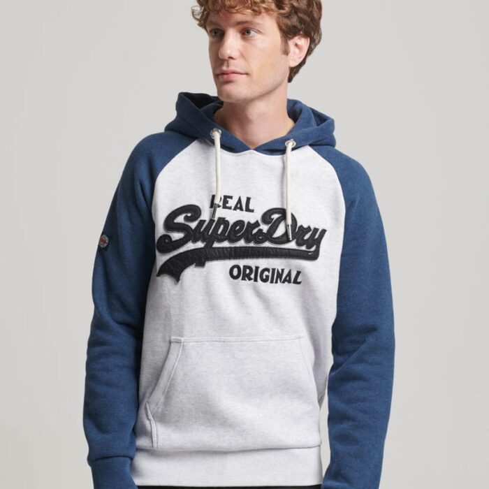 Athletic Vintage Logo Raglan Hoodie Glacier Grey Marl Bright Blue Marl M2013128A 1EM 1
