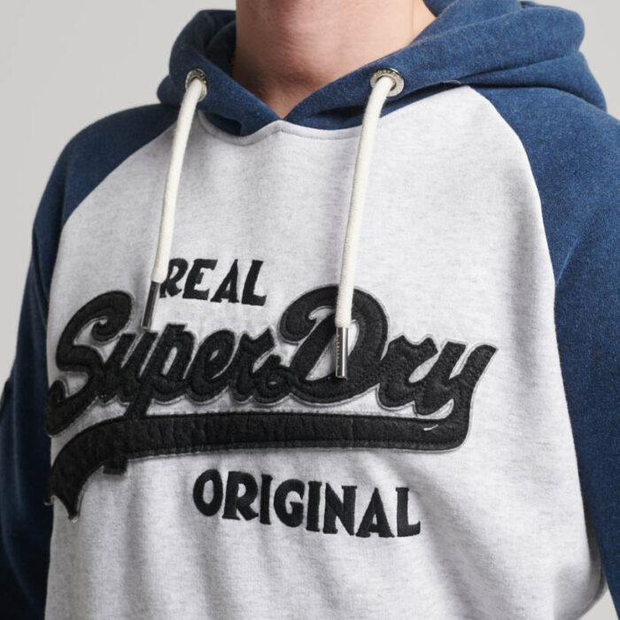 Athletic Vintage Logo Raglan Hoodie Glacier Grey Marl Bright Blue Marl M2013128A 1EM 2