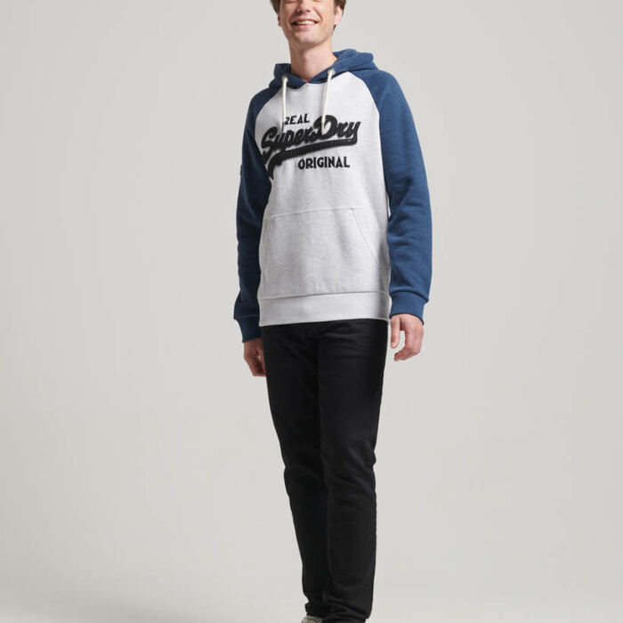 Athletic Vintage Logo Raglan Hoodie Glacier Grey Marl Bright Blue Marl M2013128A 1EM 5