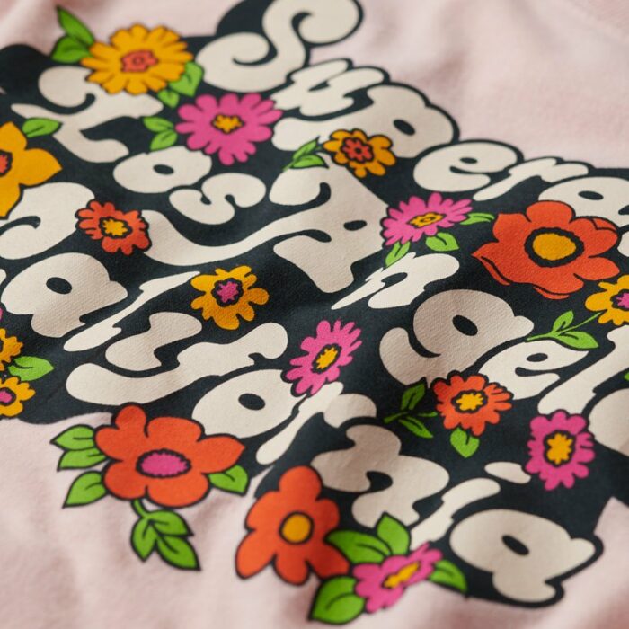 70'S Floral Script Logo T Shirt Somon Pink Marl W1011253A 9CU 2