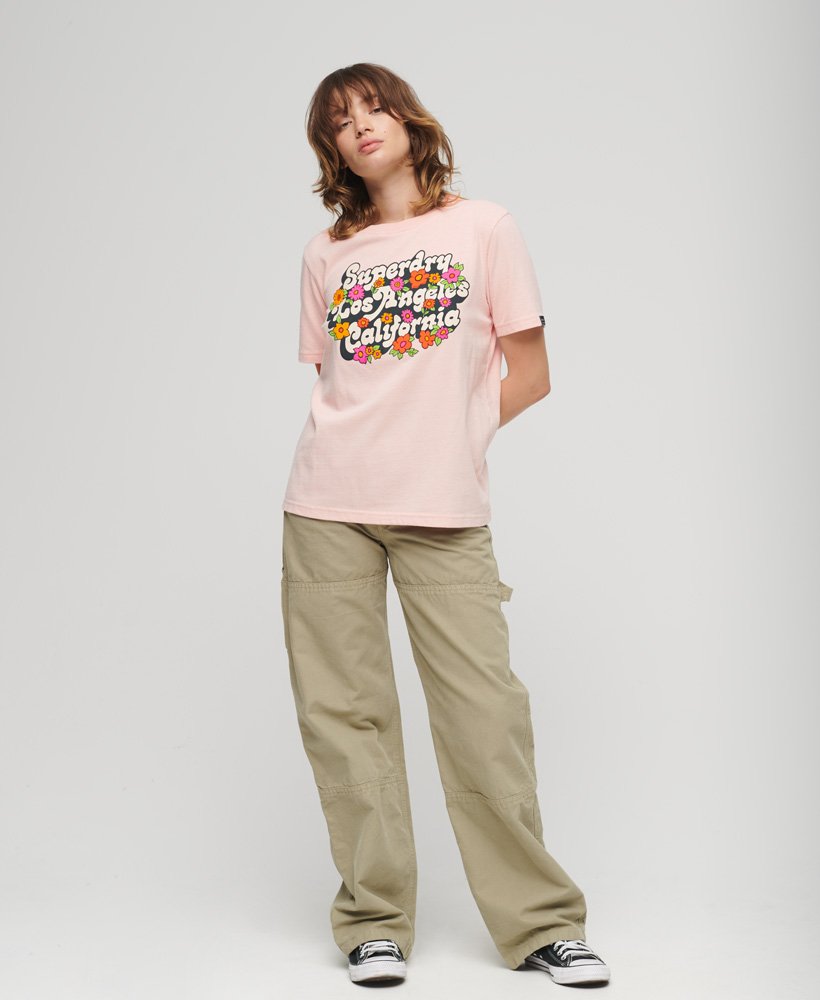 70'S Floral Script Logo T Shirt Somon Pink Marl W1011253A 9CU 4