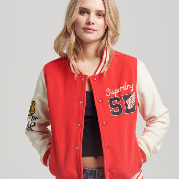 College Scripted Jersey Bomber Jacket Oatmeal Rebel Red W2011983A 1GJ 1