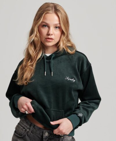 Drop Needle Velour Boxy Hoodie Academy Dark Green W2011925A 3KO 1