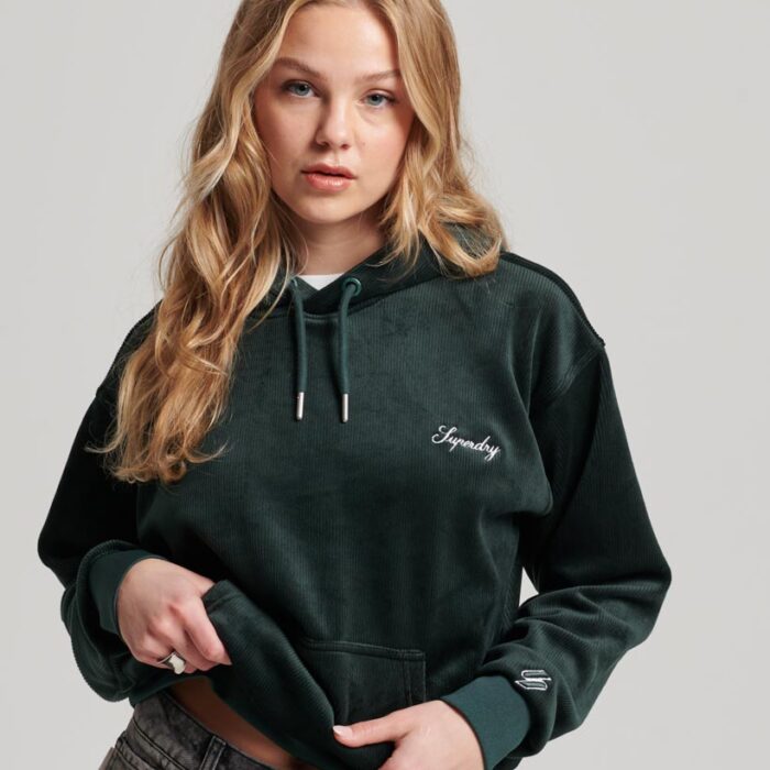Drop Needle Velour Boxy Hoodie Academy Dark Green W2011925A 3KO 1