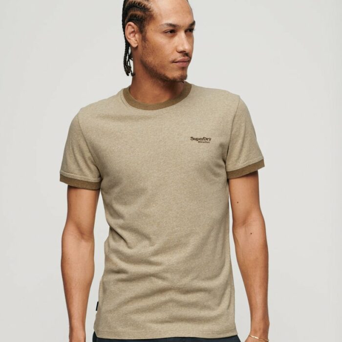 Essential Logo Ringer T Shirt Tan Brown Fleck Marl Buck Tan Marl M1011739A 1AU 1