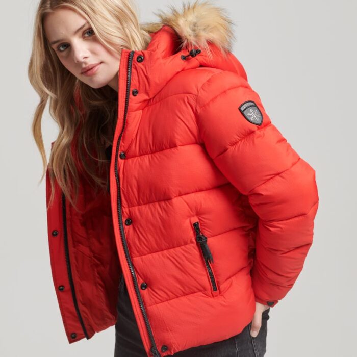 Faux Fur Short Hooded Puffer Jacket High Risk Red W5011569A XX4 1