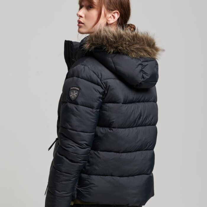 Faux Fur Short Hooded Puffer Jacket Jet Black W5011569A 12A 2