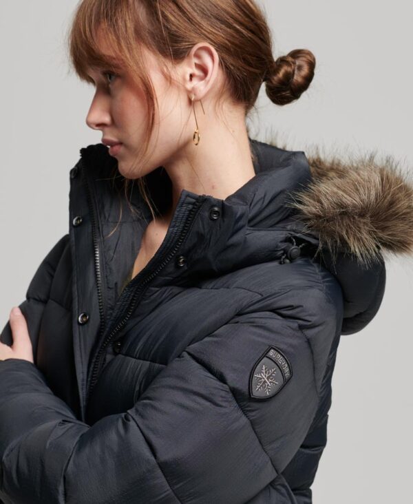 Faux Fur Short Hooded Puffer Jacket Jet Black W5011569A 12A 3