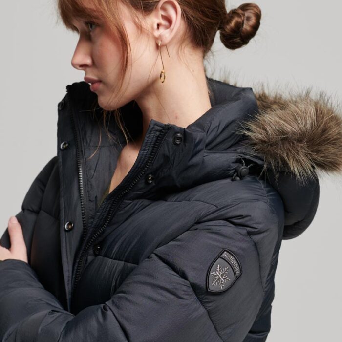Faux Fur Short Hooded Puffer Jacket Jet Black W5011569A 12A 3