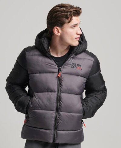 Hooded Colour Block Sports Puffer Jacket Black M5011752A 02A 1