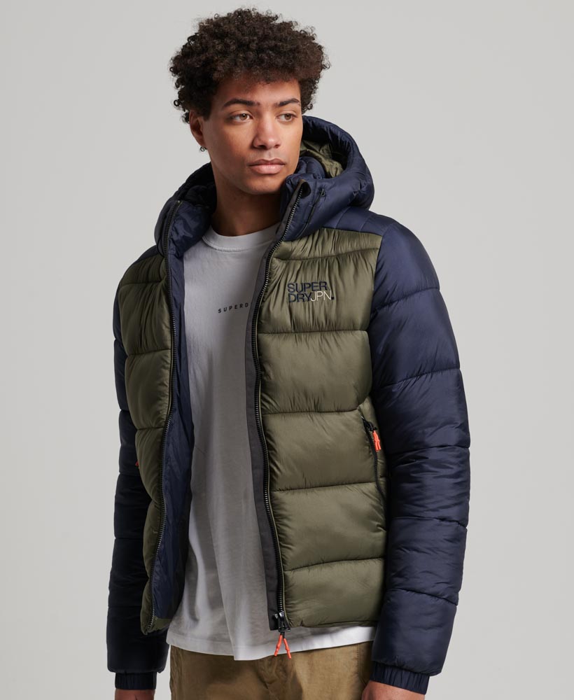 Hooded Colour Block Sports Puffer Jacket - Superdry