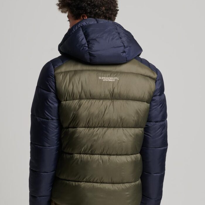 Hooded Colour Block Sports Puffer Jacket Eclipse Navy Dark Moss M5011752A 9UK 2