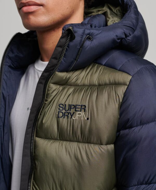 Hooded Colour Block Sports Puffer Jacket Eclipse Navy Dark Moss M5011752A 9UK 4