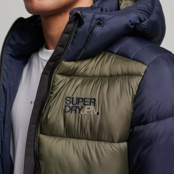 Hooded Colour Block Sports Puffer Jacket Eclipse Navy Dark Moss M5011752A 9UK 4