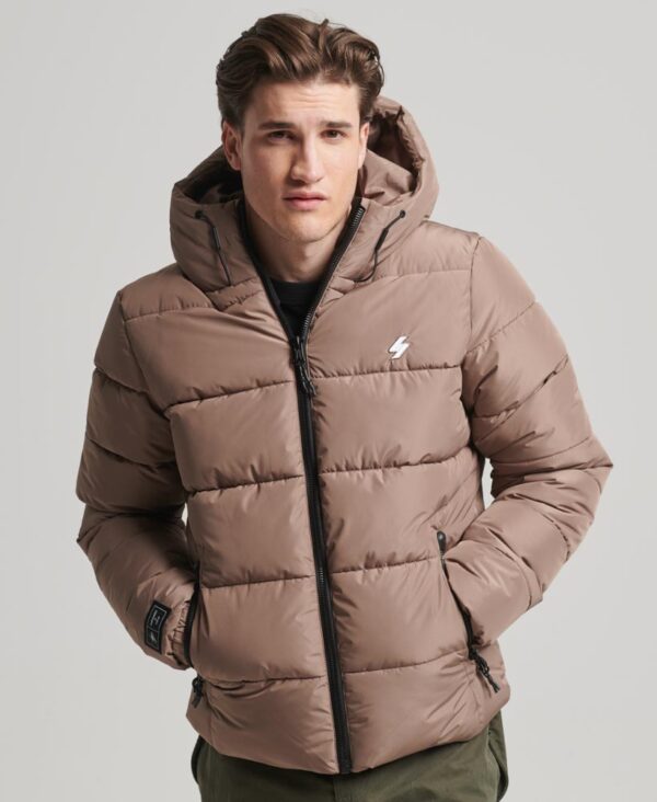 Hooded Sports Puffer Jacket Fossil Brown M5011827A 8KO 1