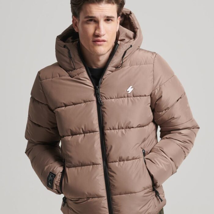 Hooded Sports Puffer Jacket Fossil Brown M5011827A 8KO 1