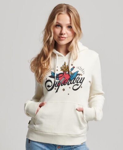 Tattoo Script Graphic Hoodie Cream W2011958A 22C 1