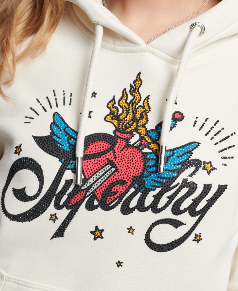 Tattoo Script Graphic Hoodie Cream W2011958A 22C 4