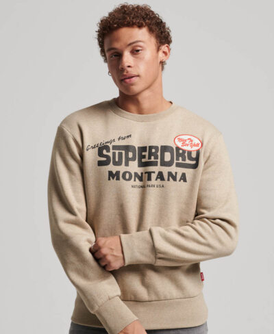 Travel Postcard Graphic Crew Sweatshirt Tan Brown Fleck Marl M2013171A 9XE 1