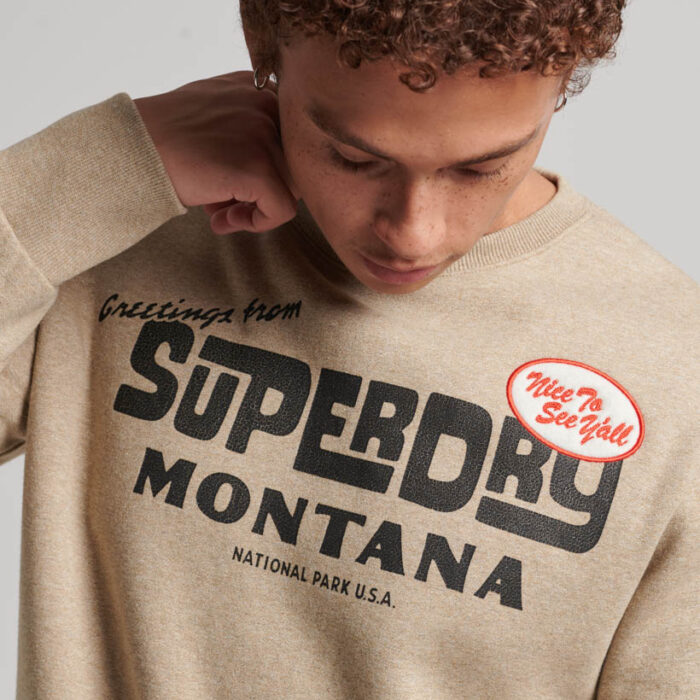 Travel Postcard Graphic Crew Sweatshirt Tan Brown Fleck Marl M2013171A 9XE 2